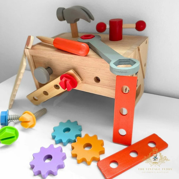 NWT Adorable Wooden Toolbox Fun Construction Activity Play Set Children's Toys - Picture 3 of 3